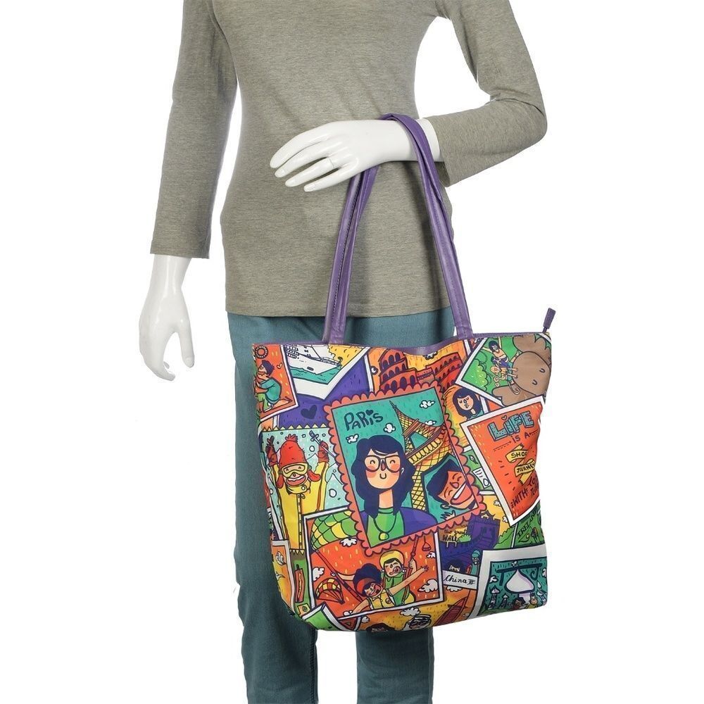Tote Bag Multi Color Canvas Live To Travel - Picture 2 of 6
